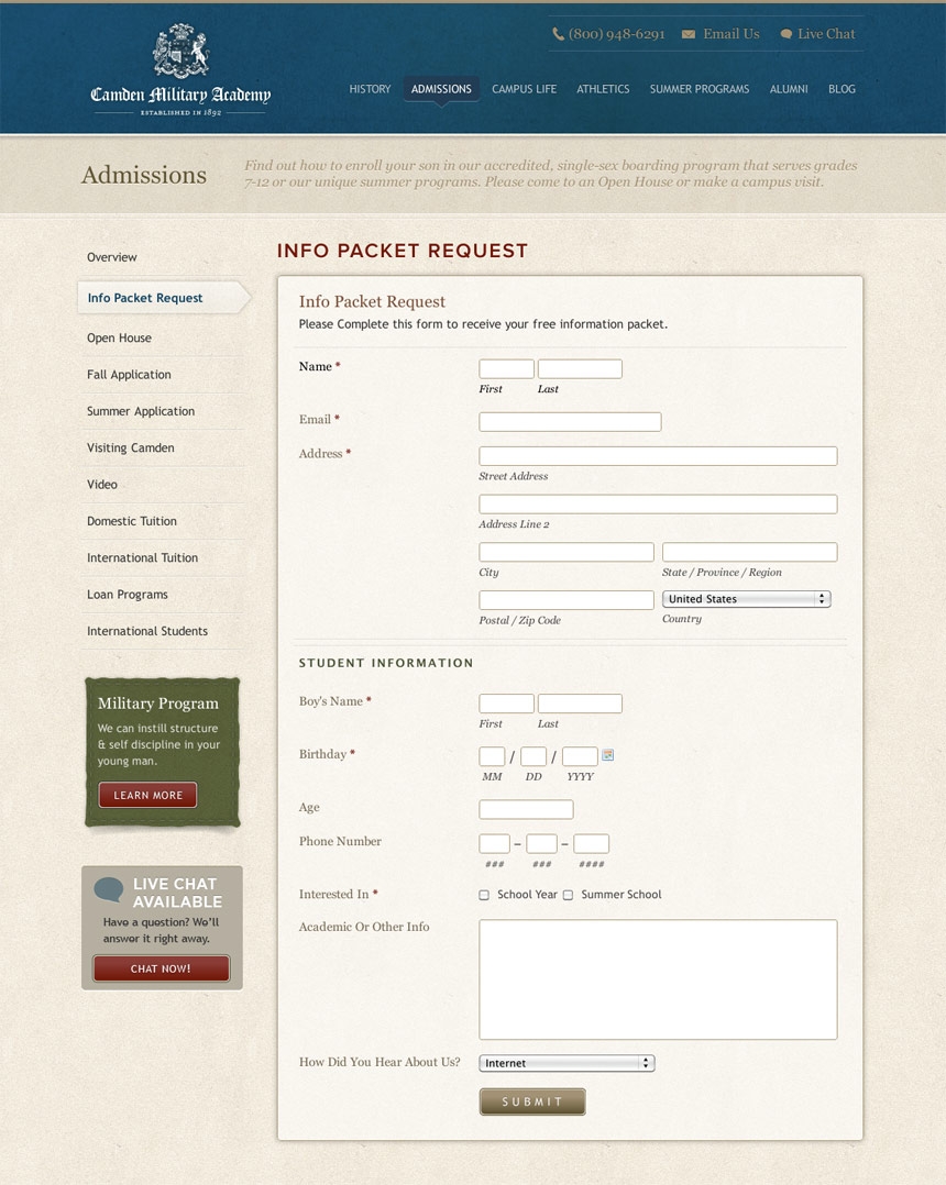 Camden Military Application Form