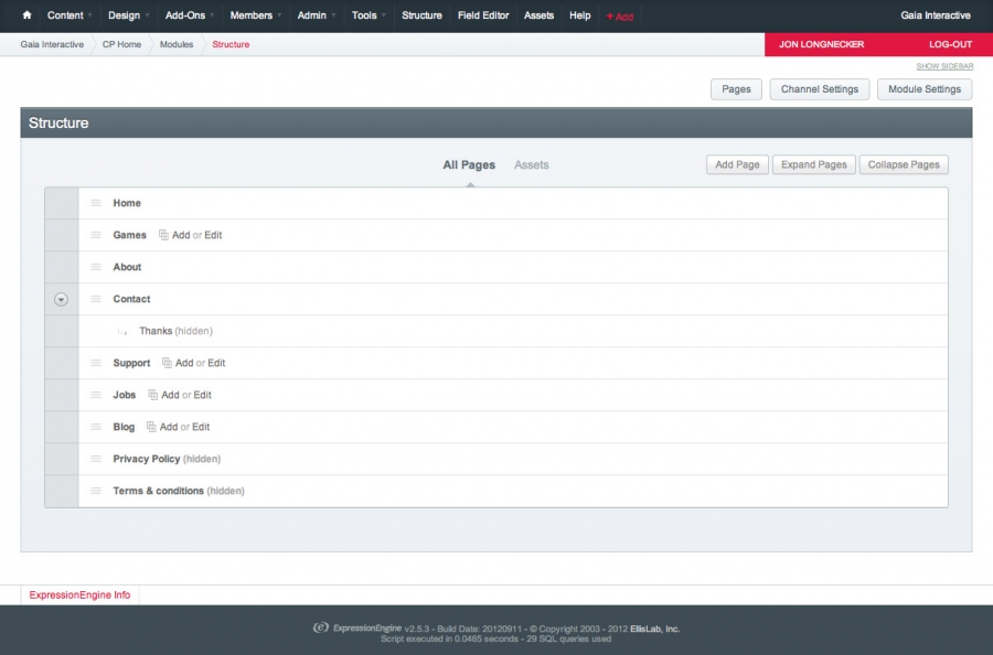 Gaia Interactive ExpressionEngine Control Panel
