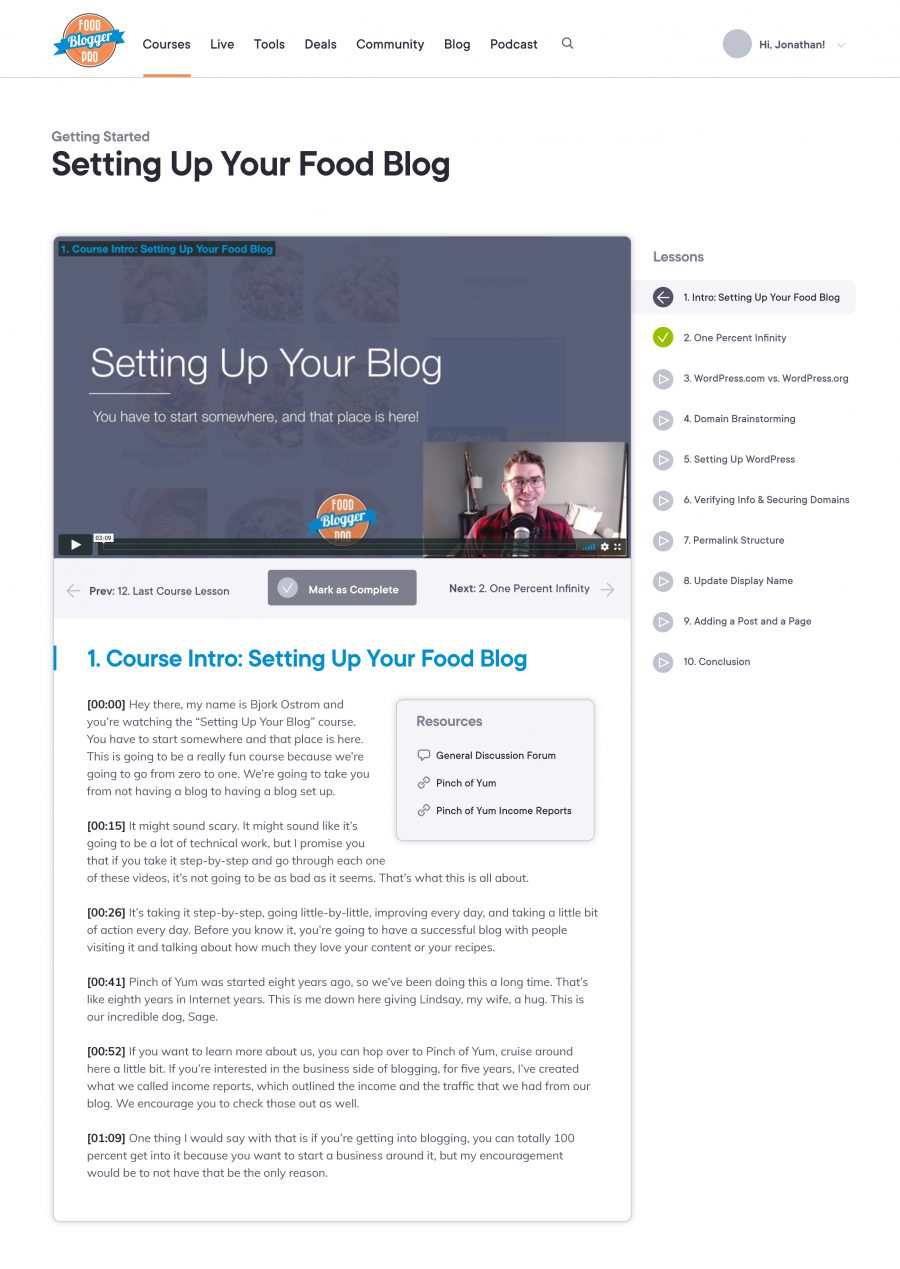 Food Blogger Pro Lesson Detail